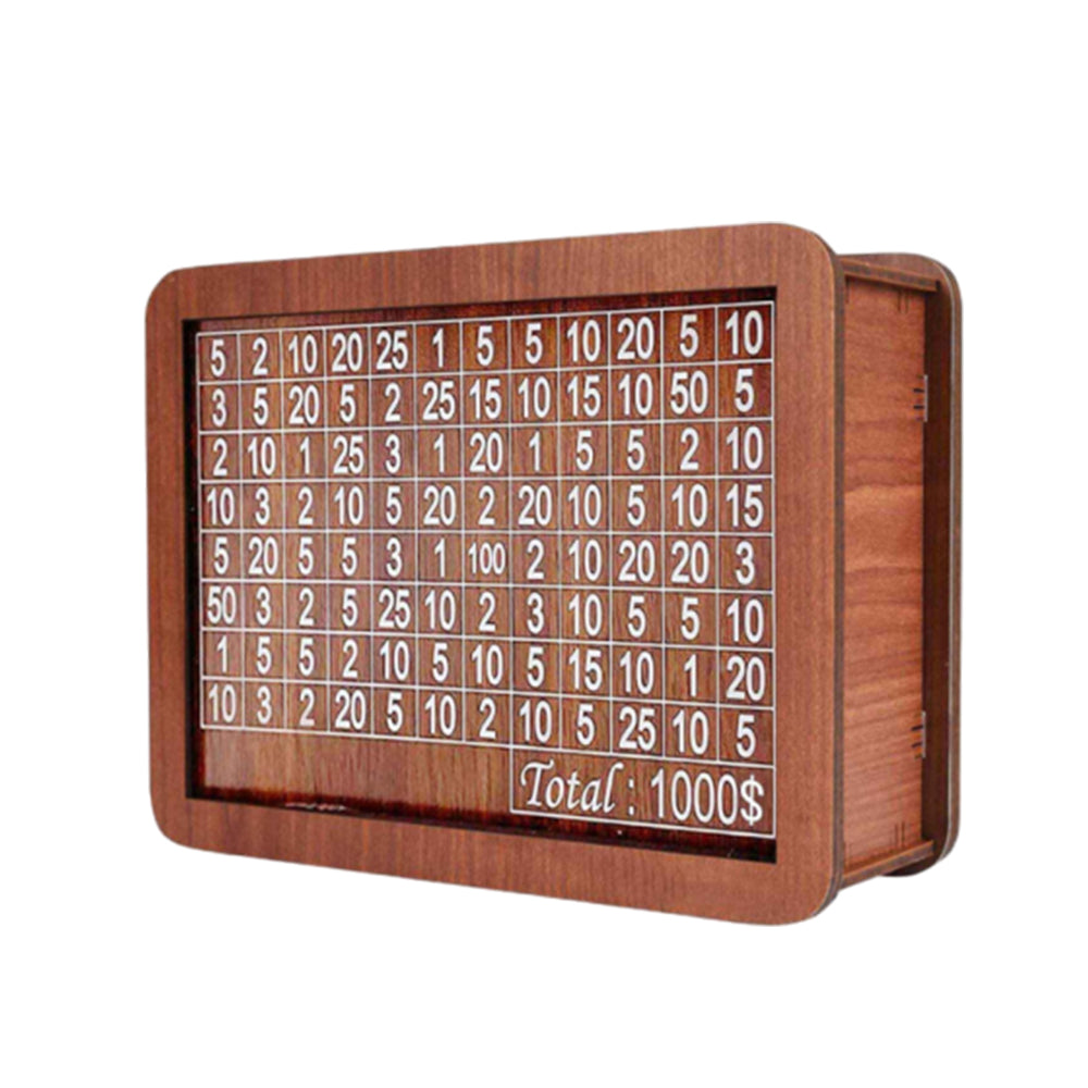 Cash Vault Wooden Saving Box for Cash with Counting Target 1,000 USD