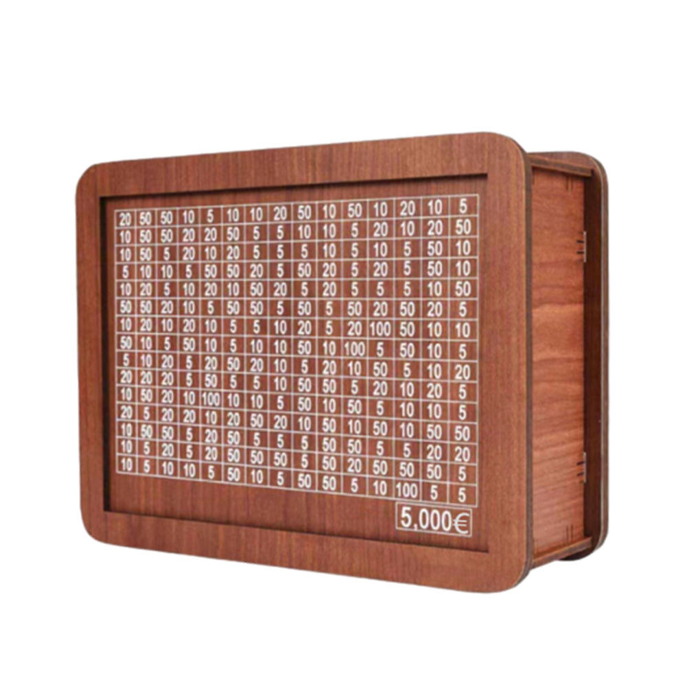 Cash Vault Wooden Saving Box for Cash with Counting Target 5,000 EUR