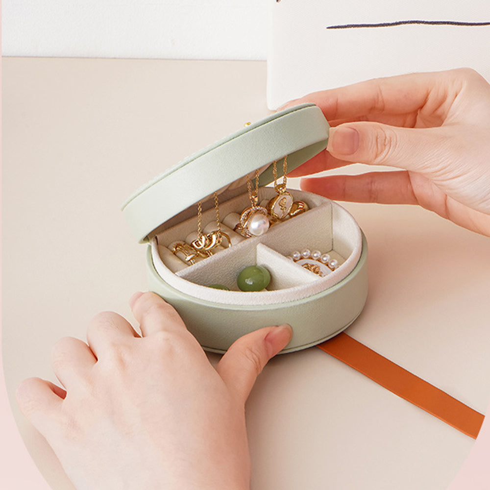 Small Jewelry Box Leather Travel Jewelry Storage Case for Earring Necklace Green