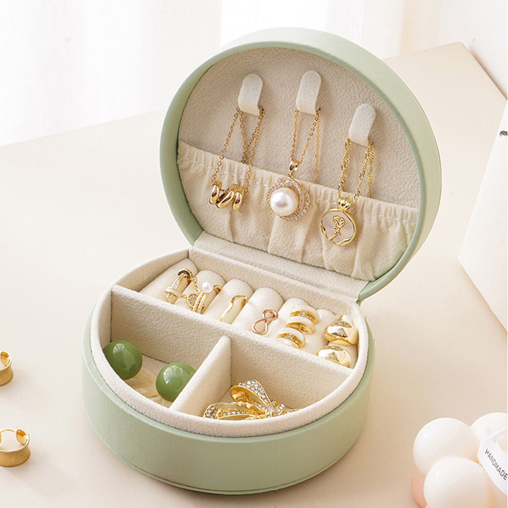 Small Jewelry Box Leather Travel Jewelry Storage Case for Earring Necklace Green