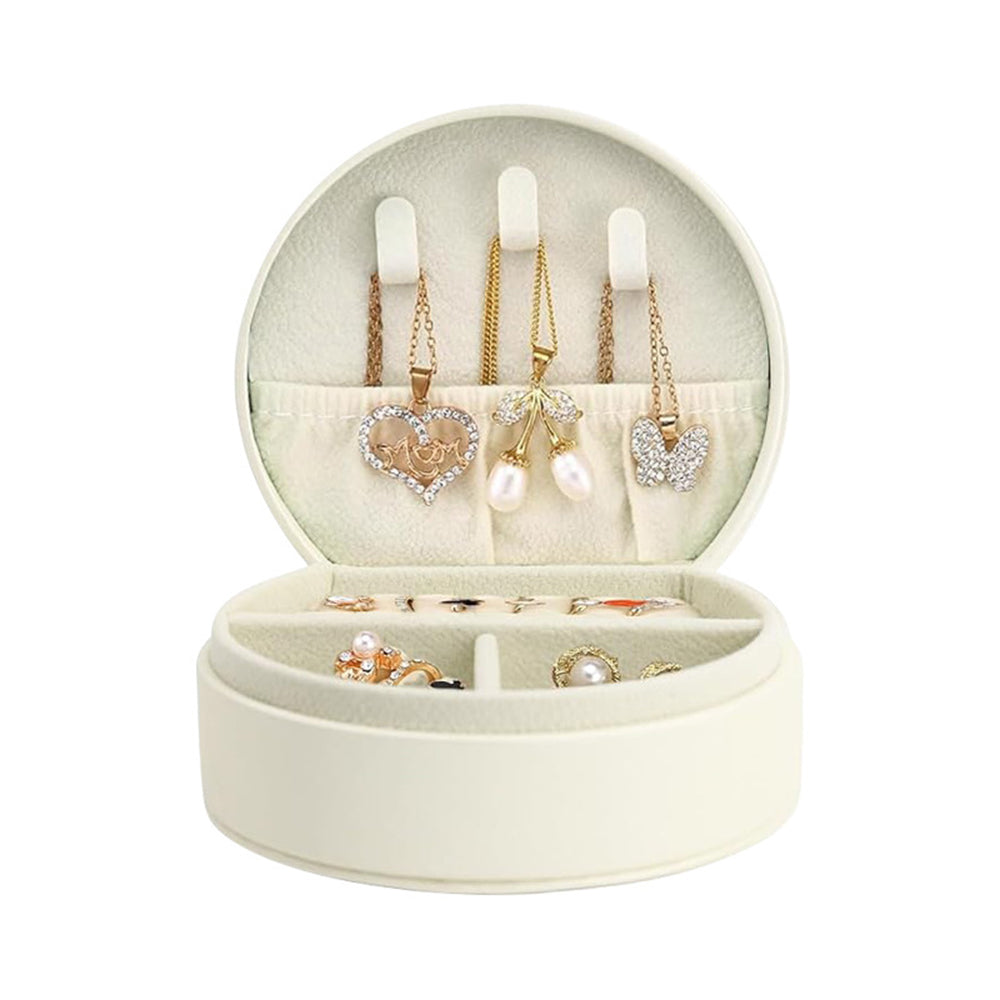 Small Jewelry Box Leather Travel Jewelry Storage Case for Earring Necklace White