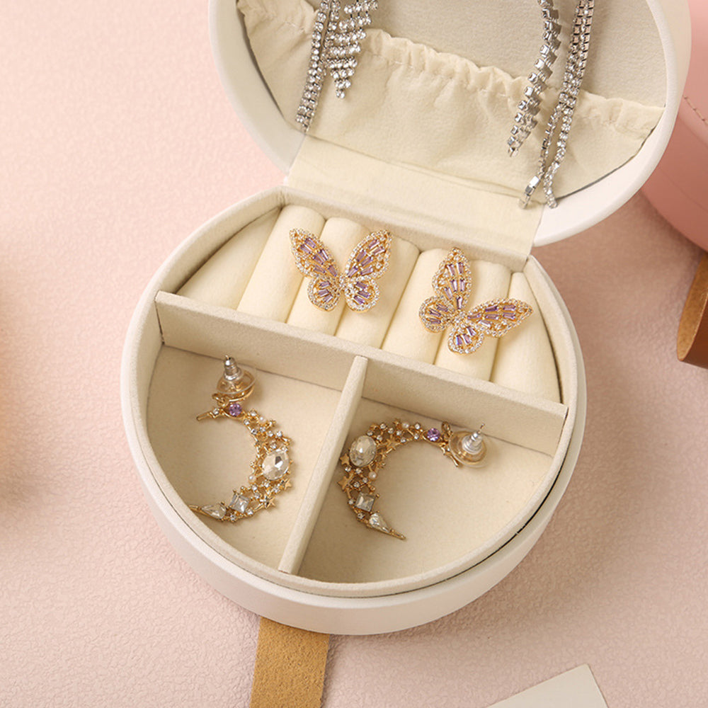 Small Jewelry Box Leather Travel Jewelry Storage Case for Earring Necklace White