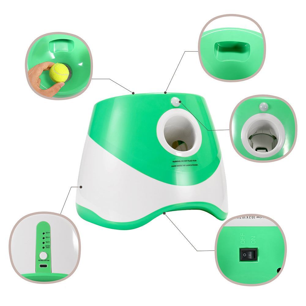 Dog Ball Launcher Thrower Automatic Tennis Fetch Throwing Machine Green