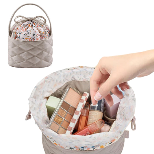 Barrel Travel Cosmetic Drawstring Bag Makeup Organizer Toiletry Bag Apricot