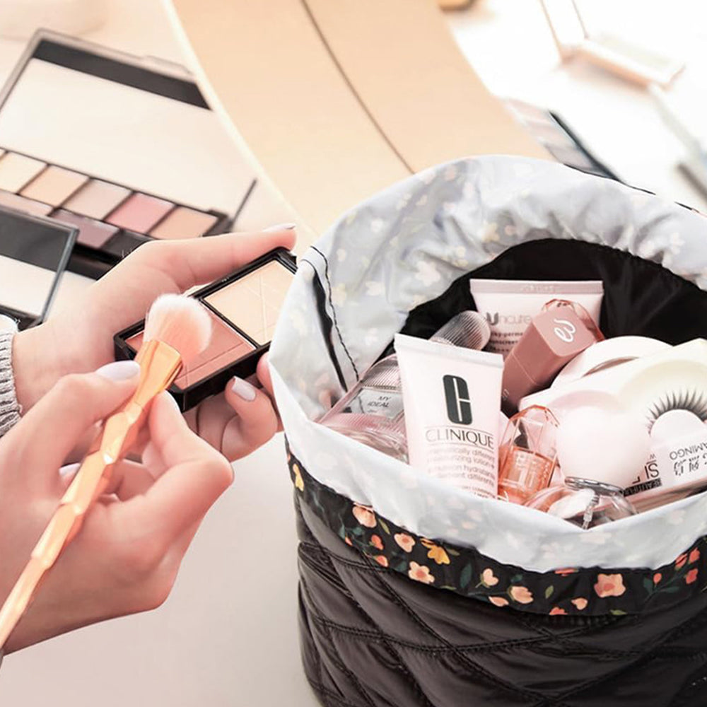 Barrel Travel Cosmetic Drawstring Bag Makeup Organizer Toiletry Bag Black