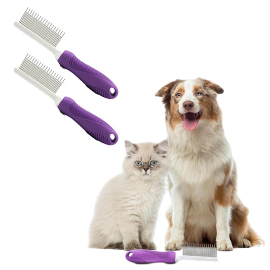 2Pcs Detangling Pet Comb Grooming Tool with Long and Short Stainless Steel Teeth