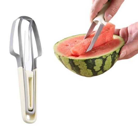 3-in-1 Stainless Steel Watermelon Fork Slicer Cutter Fruit Kitchen Gadget Beige