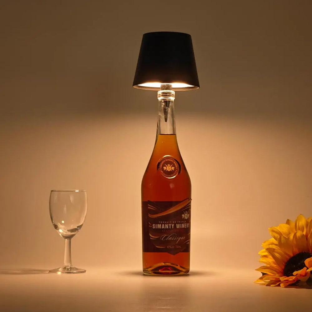 Wireless Pridola Bottle Lamp 3Color LED Stepless Dimmable Wine Bottle Lamp Black