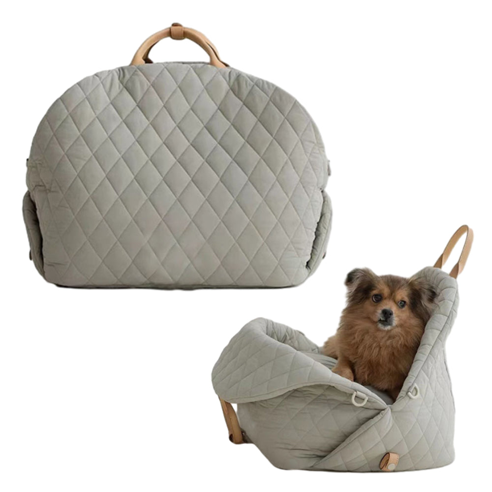 Soft Dog Car Seat Booster Pet Travel Bed Bag Detachable with Long Strap Grey