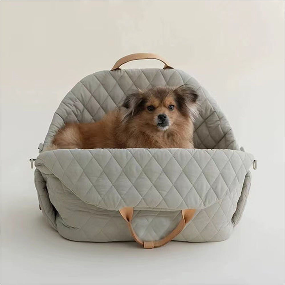 Soft Dog Car Seat Booster Pet Travel Bed Bag Detachable with Long Strap Grey