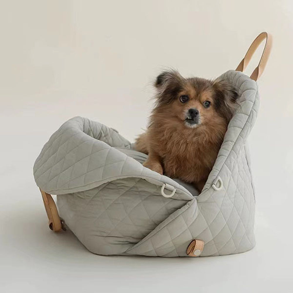Soft Dog Car Seat Booster Pet Travel Bed Bag Detachable with Long Strap Grey