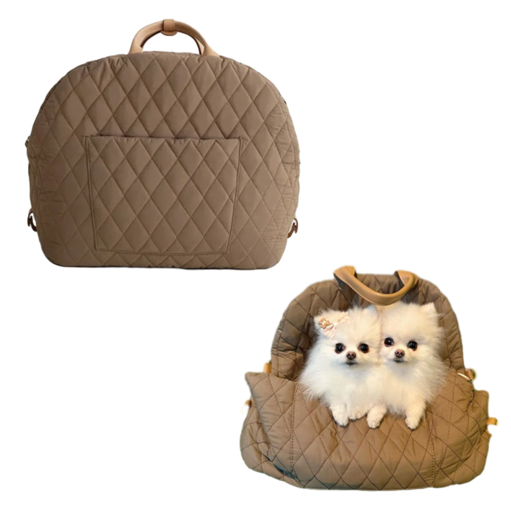 Soft Dog Car Seat Booster Pet Travel Bed Bag Detachable with Long Strap Khaki