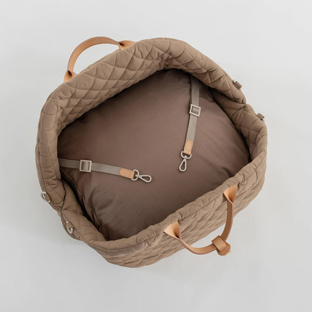 Soft Dog Car Seat Booster Pet Travel Bed Bag Detachable with Long Strap Khaki