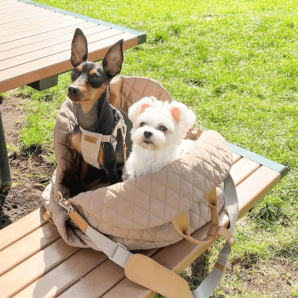 Soft Dog Car Seat Booster Pet Travel Bed Bag Detachable with Long Strap Khaki