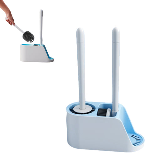 Soft TPR Toilet Brush Set with Holder Bathroom Bristles Cleaning Brush Set Blue