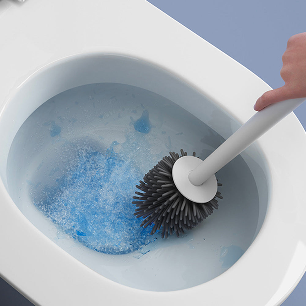 Soft TPR Toilet Brush Set with Holder Bathroom Bristles Cleaning Brush Set Blue