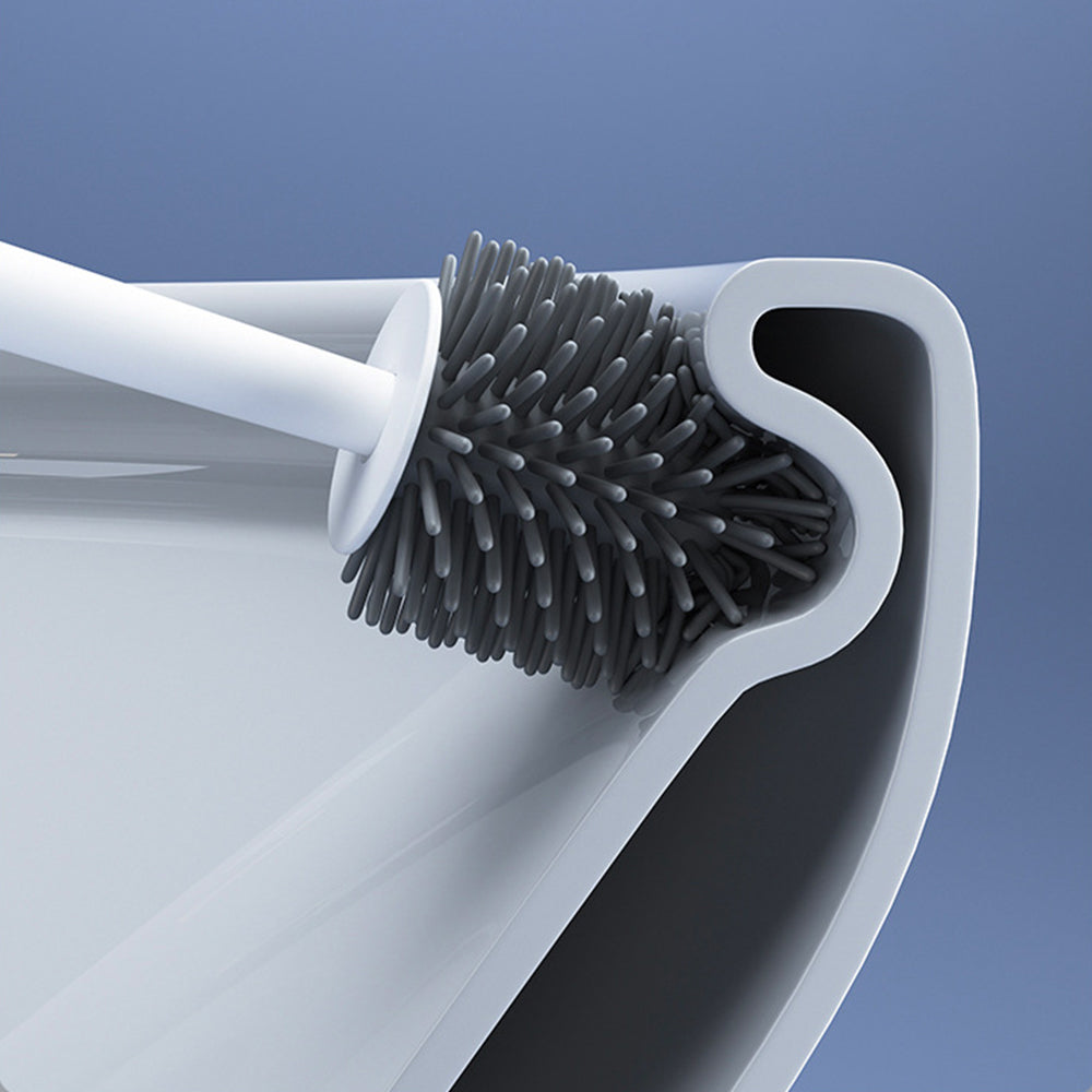 Soft TPR Toilet Brush Set with Holder Bathroom Bristles Cleaning Brush Set Blue