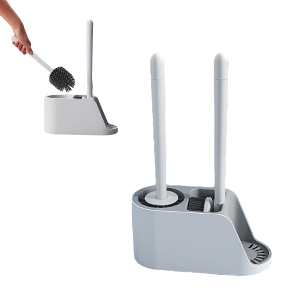Soft TPR Toilet Brush Set with Holder Bathroom Bristles Cleaning Brush Set Grey