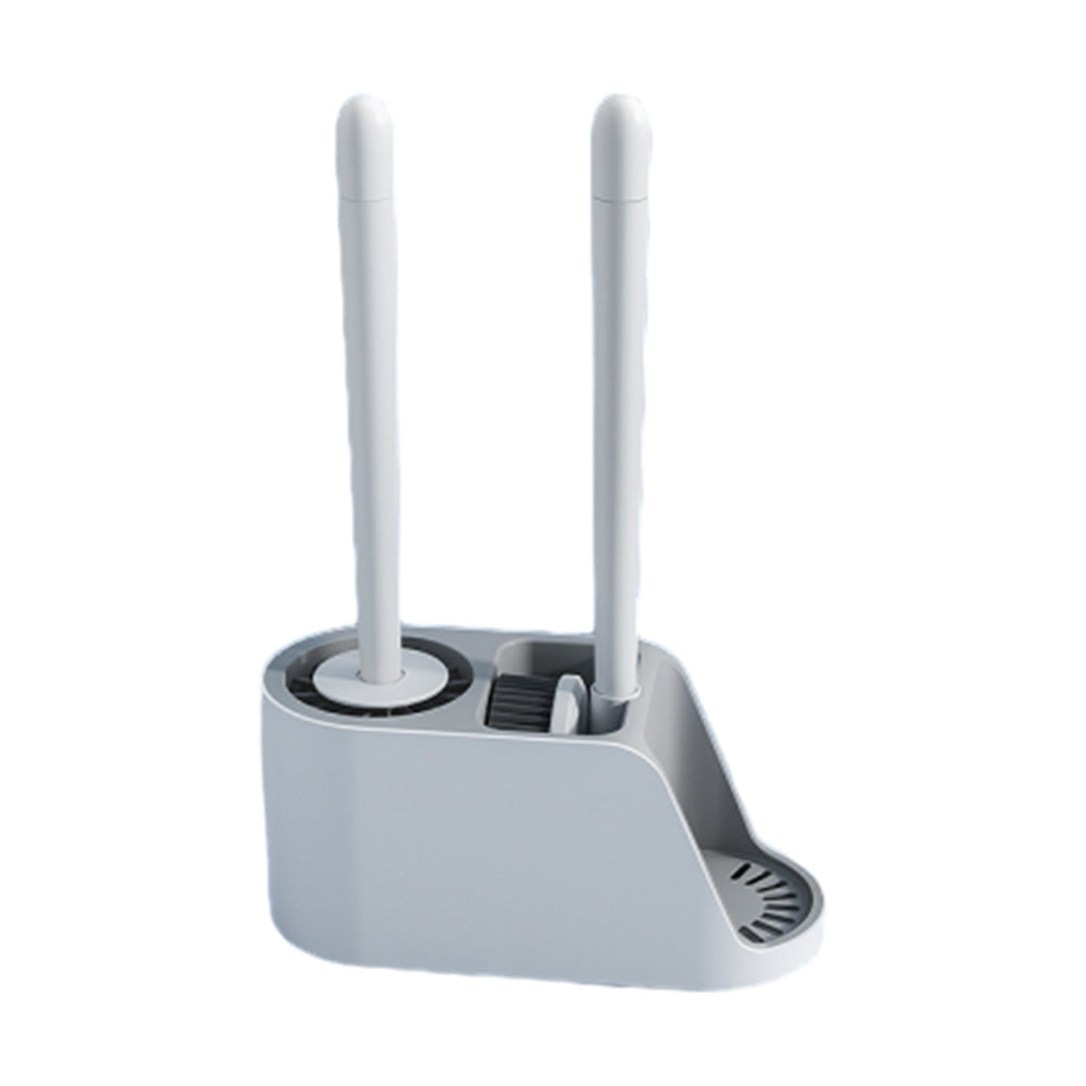 Soft TPR Toilet Brush Set with Holder Bathroom Bristles Cleaning Brush Set Grey