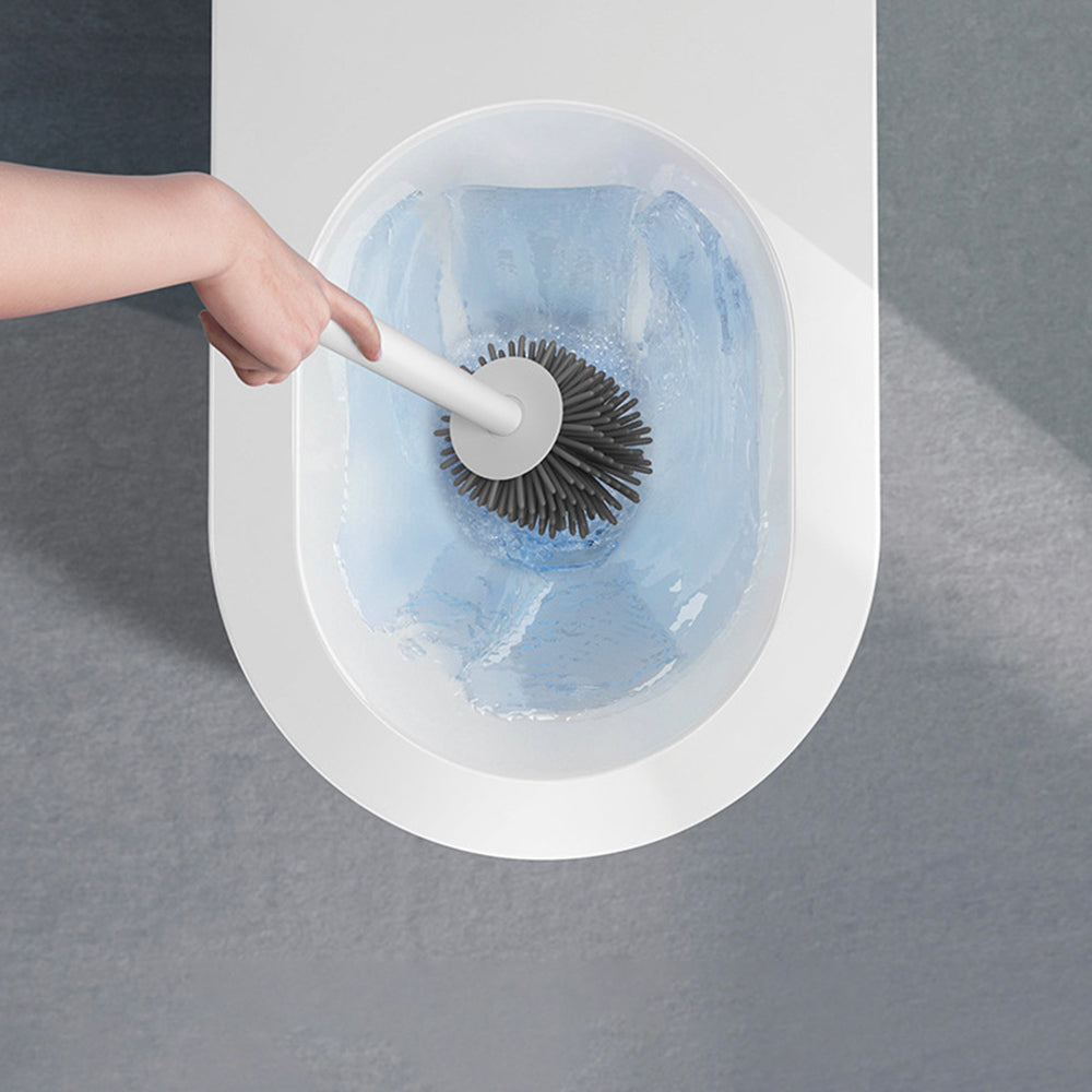 Soft TPR Toilet Brush Set with Holder Bathroom Bristles Cleaning Brush Set Grey