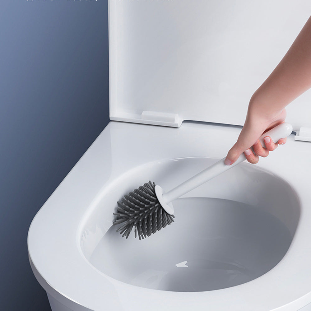 Soft TPR Toilet Brush Set with Holder Bathroom Bristles Cleaning Brush Set Grey