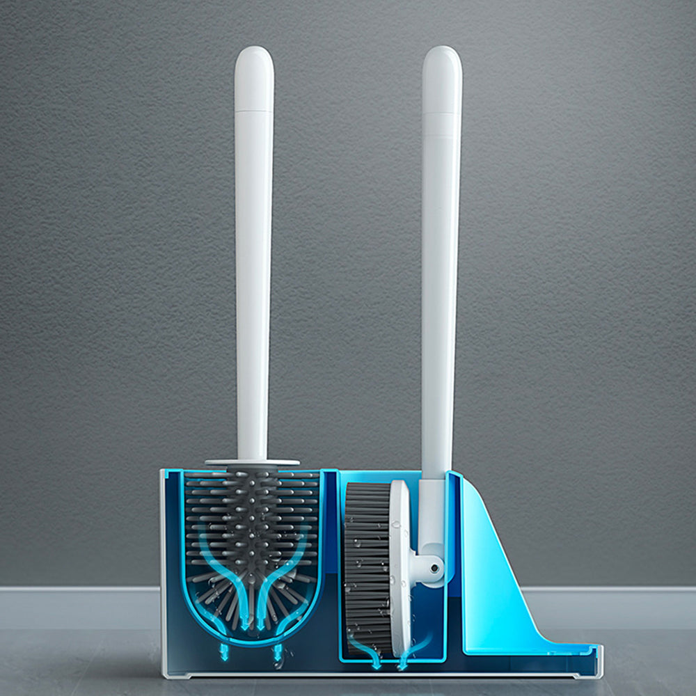 Soft TPR Toilet Brush Set with Holder Bathroom Bristles Cleaning Brush Set Grey