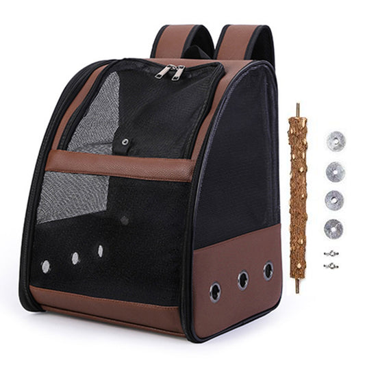 Birds Carrier Backpack Breathable Travel Bags Cage with Standing Perch Brown