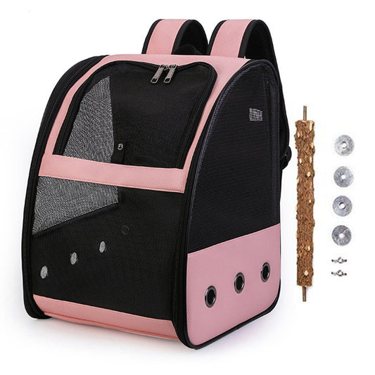 Birds Carrier Backpack Breathable Travel Bags Cage with Standing Perch Pink