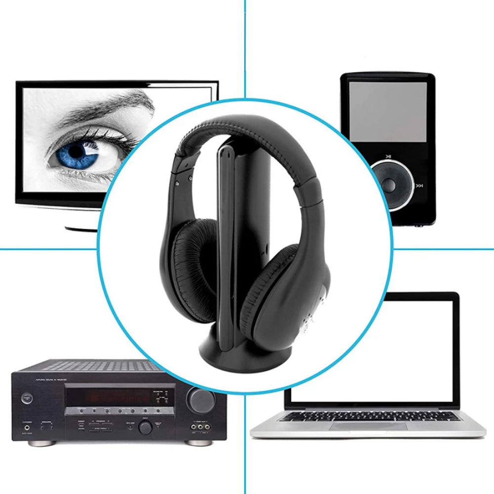 2Pcs 5 in 1 Wireless Headphones Rechargeable PC TV Radio Home Headset