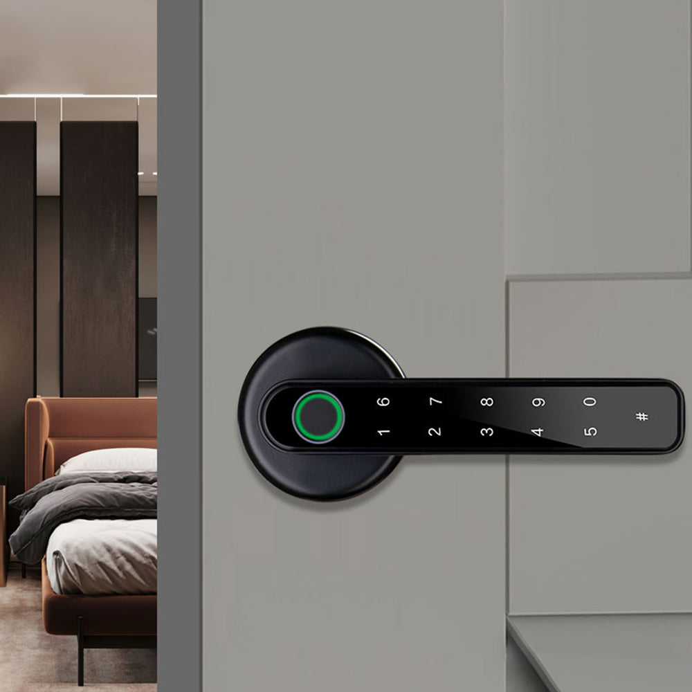 Smart Fingerprint Door Lock Electronic Handle Digital Password Key TuyaAPP Black
