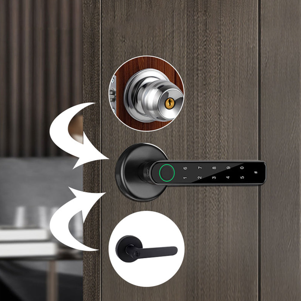 Smart Fingerprint Door Lock Electronic Handle Digital Password Key TuyaAPP Black