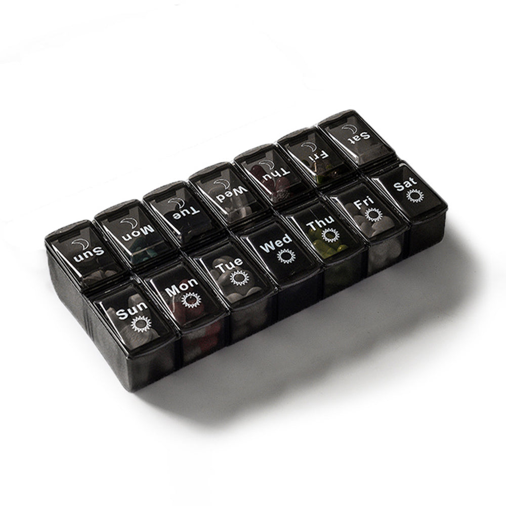 14 Slot 7 Day Pill Box Dispenser AM/PM Medicine Weekly Planner Organiser Black