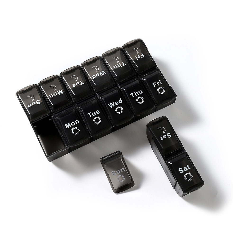 14 Slot 7 Day Pill Box Dispenser AM/PM Medicine Weekly Planner Organiser Black