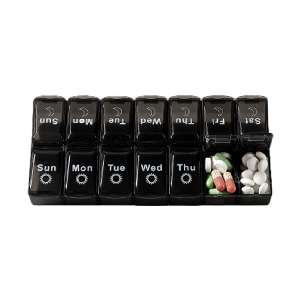 14 Slot 7 Day Pill Box Dispenser AM/PM Medicine Weekly Planner Organiser Black