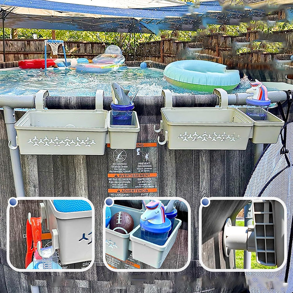 Poolside Storage Basket with Cup Holder Hanging Removable Organizer Grey