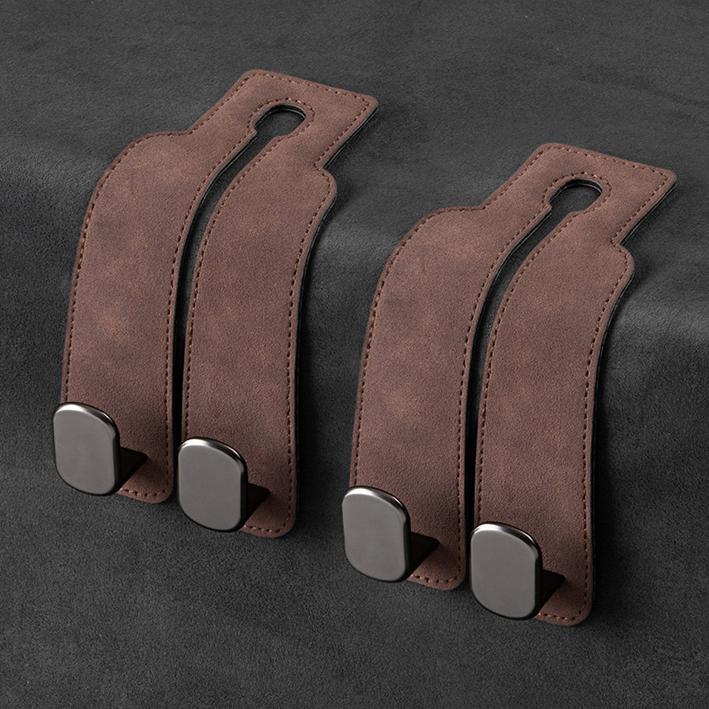 2Pcs Car Back Seat Hooks Headrest Storage Hanging Hook Bag Hanger Holder Brown