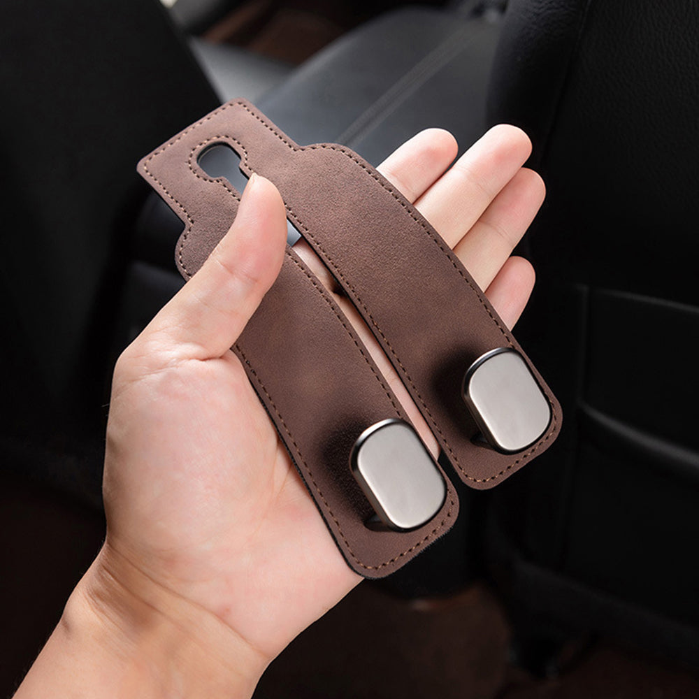 2Pcs Car Back Seat Hooks Headrest Storage Hanging Hook Bag Hanger Holder Brown