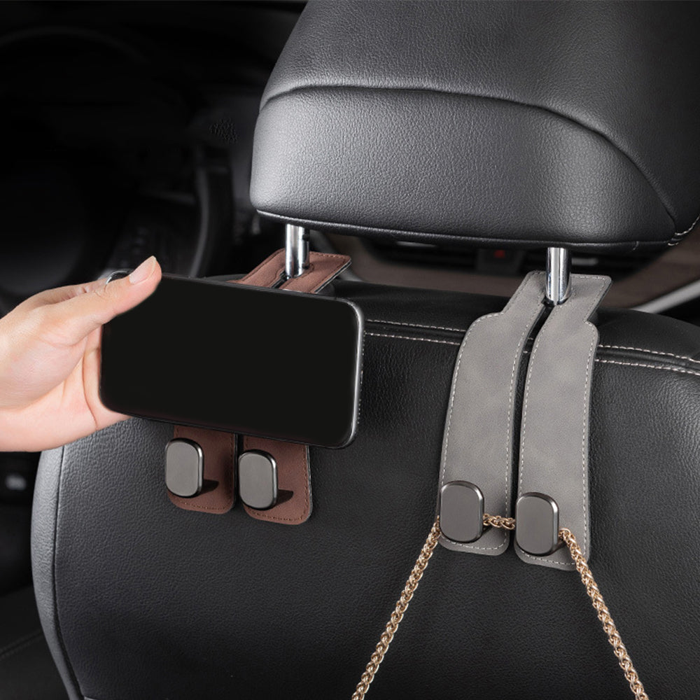 2Pcs Car Back Seat Hooks Headrest Storage Hanging Hook Bag Hanger Holder Grey