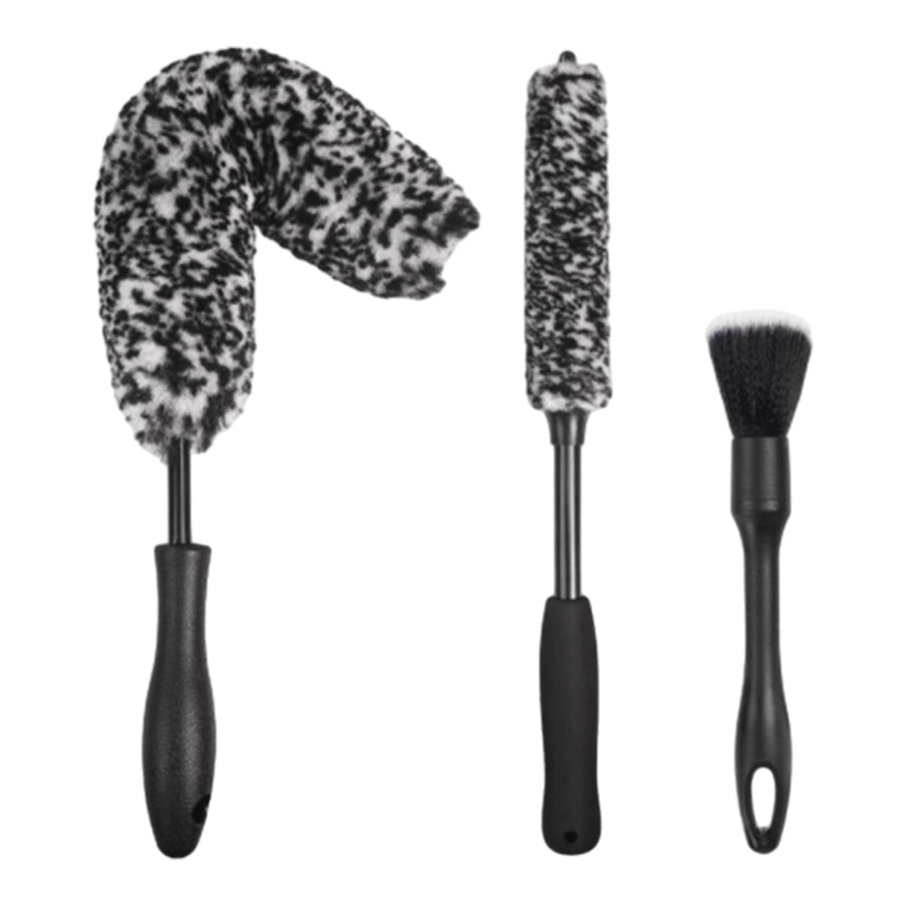 3Pcs Wheel Faux Woolie Brushes Set Soft Alloy Wheel Cleaning Brush Kit