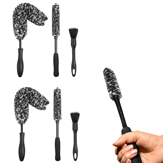 6Pcs Wheel Faux Woolie Brushes Set Soft Alloy Wheel Cleaning Brush Kit