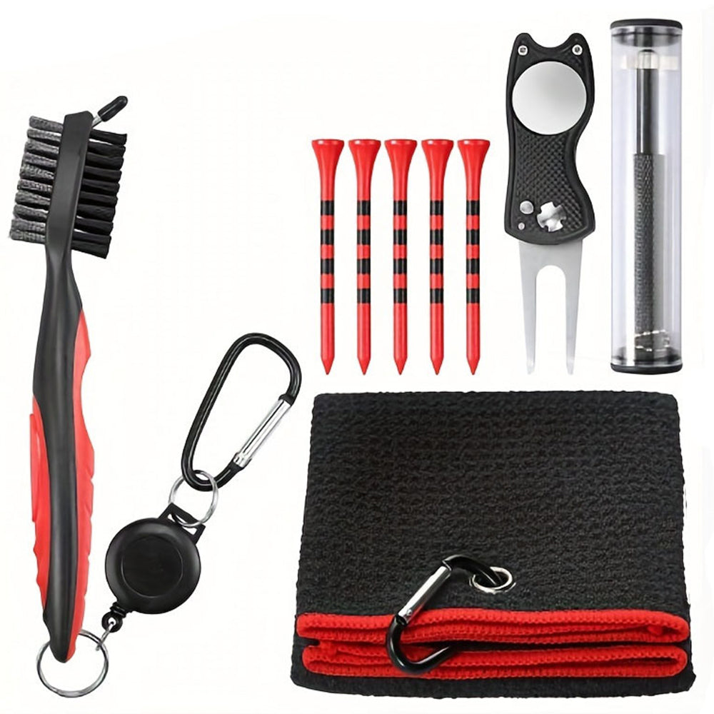 Golf Club Brush Cleaner Golf Towel Groove Cleaning Tool Kit Golf Accessories Red