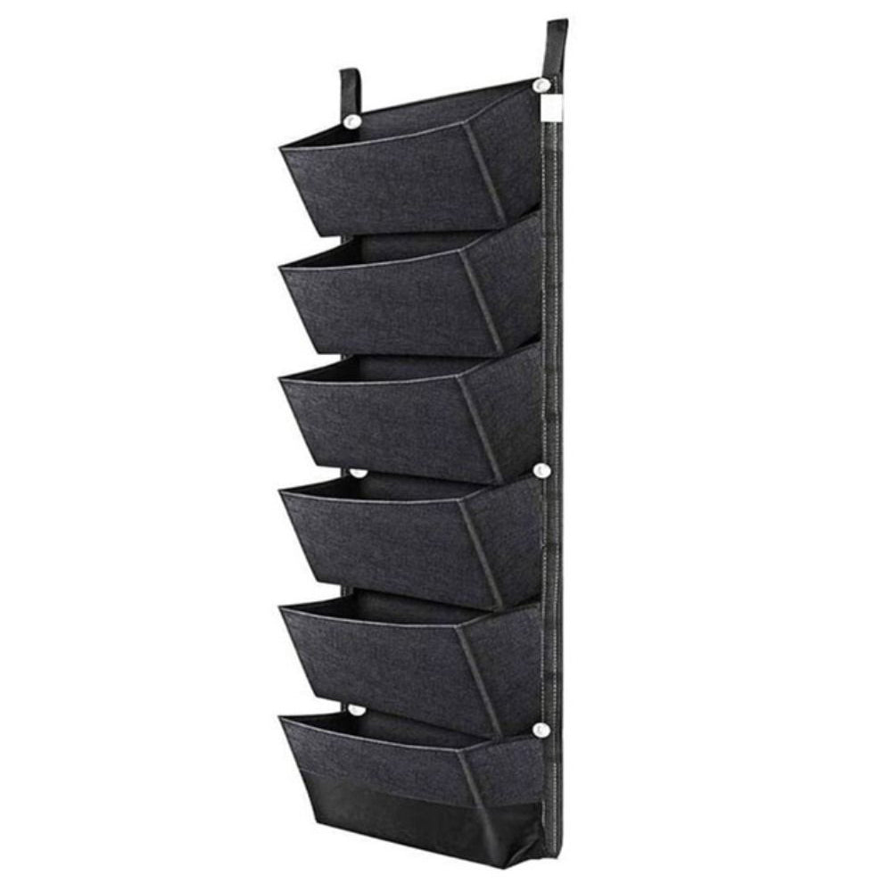 6 Pockets Vertical Wall Hanging Planting Bag Flower Grow Pouch for Garden Black