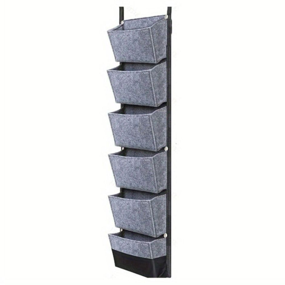 6 Pockets Vertical Wall Hanging Planting Bag Flower Grow Pouch for Garden Grey
