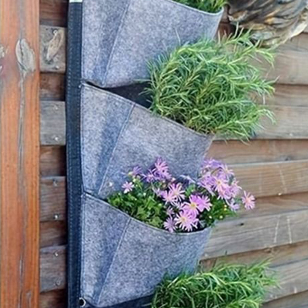 6 Pockets Vertical Wall Hanging Planting Bag Flower Grow Pouch for Garden Grey