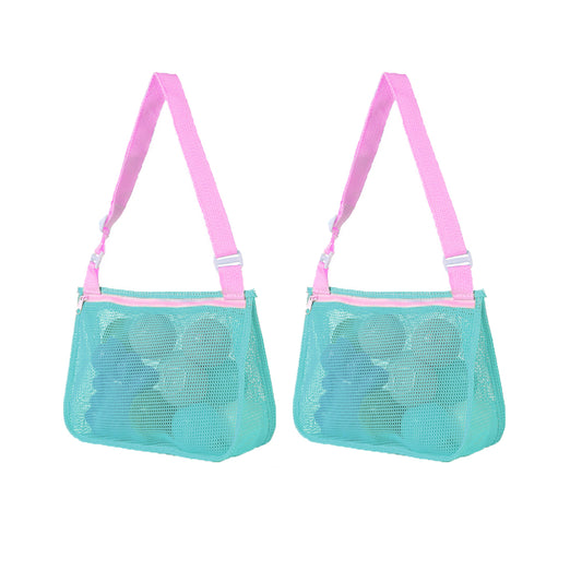 2Pcs Beach Toy Mesh Bag Shell Collecting Bag Sand Seashell Net Tote Green