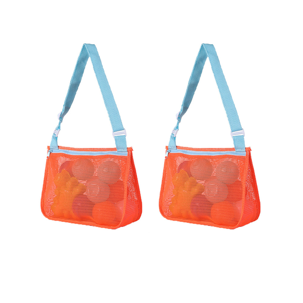 2Pcs Beach Toy Mesh Bag Shell Collecting Bag Sand Seashell Net Tote Orange