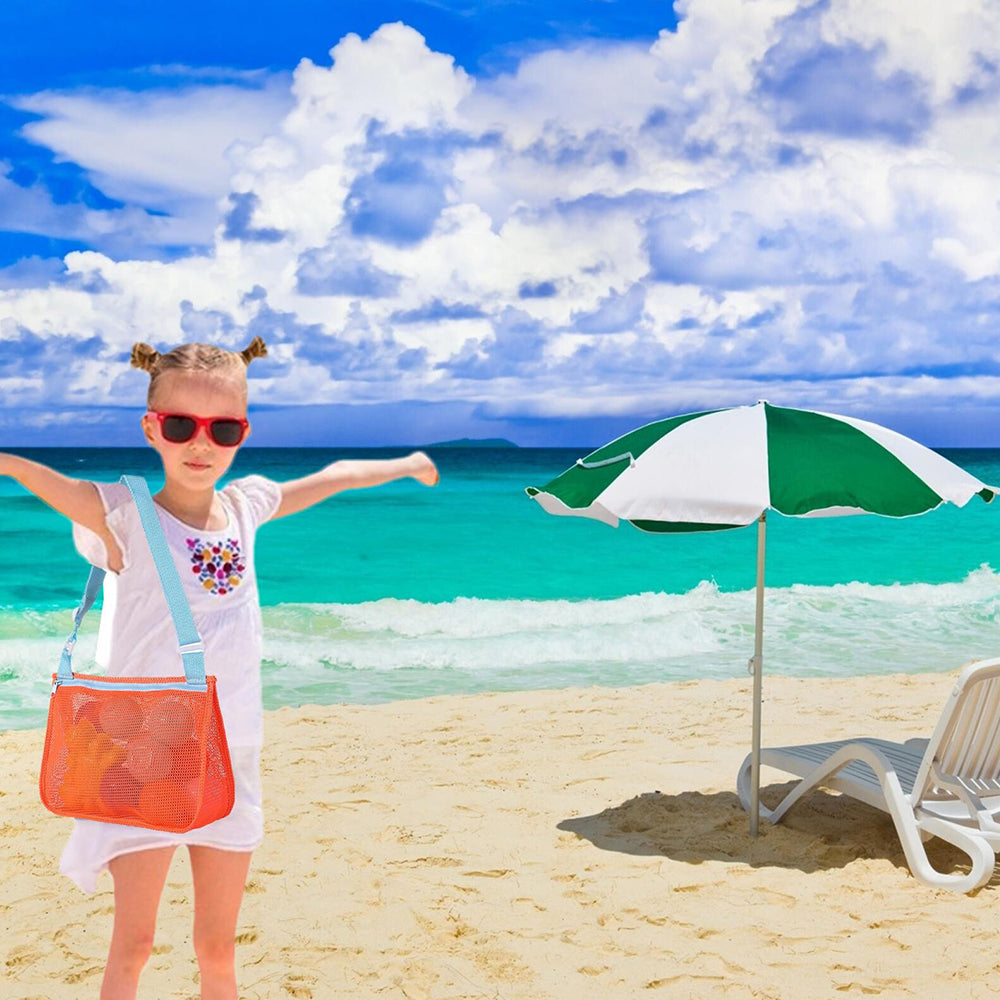 2Pcs Beach Toy Mesh Bag Shell Collecting Bag Sand Seashell Net Tote Orange