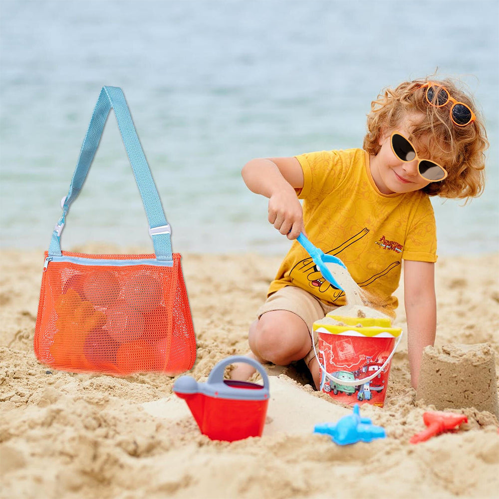 2Pcs Beach Toy Mesh Bag Shell Collecting Bag Sand Seashell Net Tote Orange