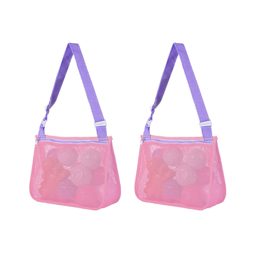 2Pcs Beach Toy Mesh Bag Shell Collecting Bag Sand Seashell Net Tote Pink
