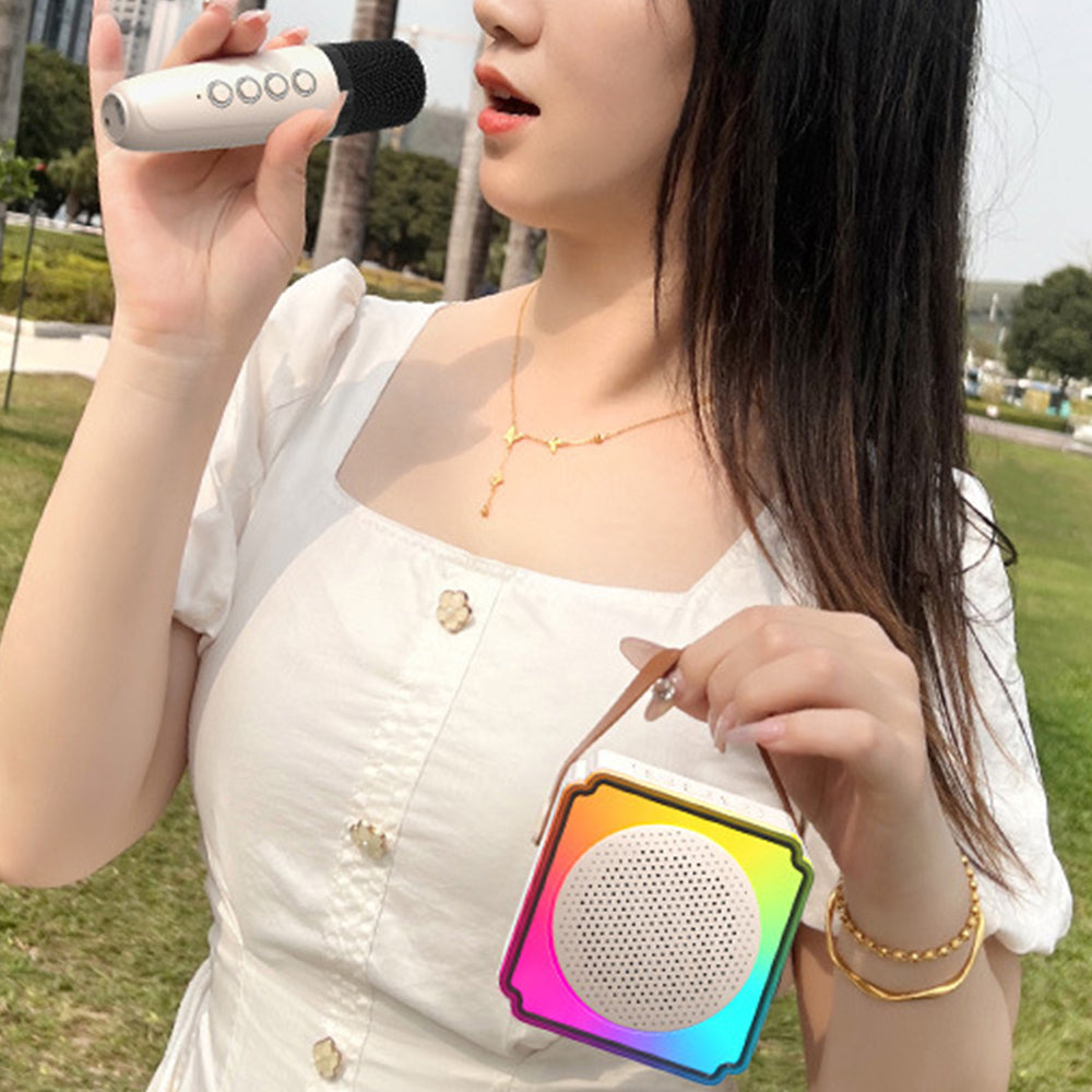 Mini Karaoke Machine Portable Bluetooth Speaker with 2 Wireless Microphones